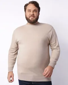 Suéter Plus Size Masculino Tricô Manga Longa Bege G1