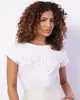 Blusa Feminina Manga Curta Aplicação Strass Frontal Branca P