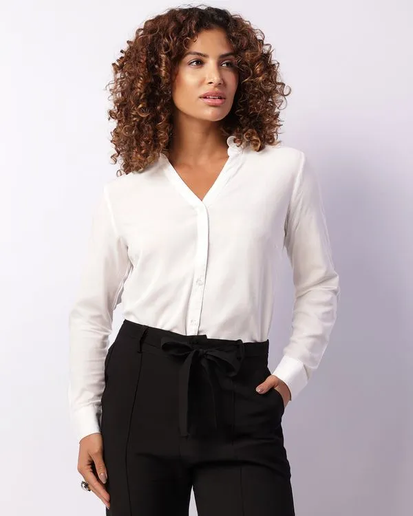 Camisa Feminina Berry & Co. Viscose Manga Longa Branca M