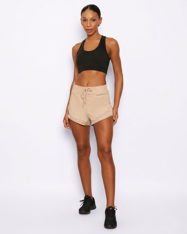 Short Fitness Feminino Curto Fitter Com Recorte Bege P