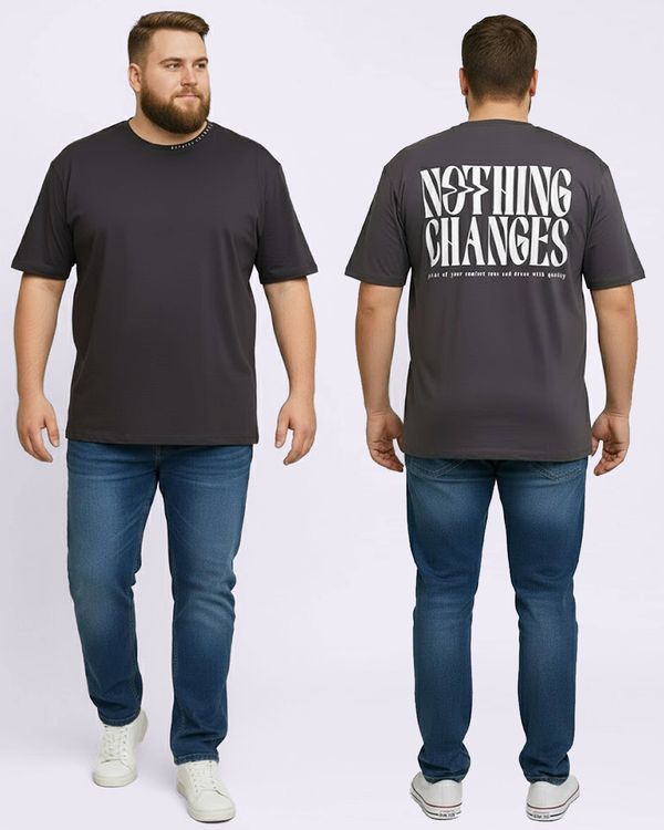 Camiseta Plus Size Masculina Algodão com Estampa Costas Manga Curta Cinza G1