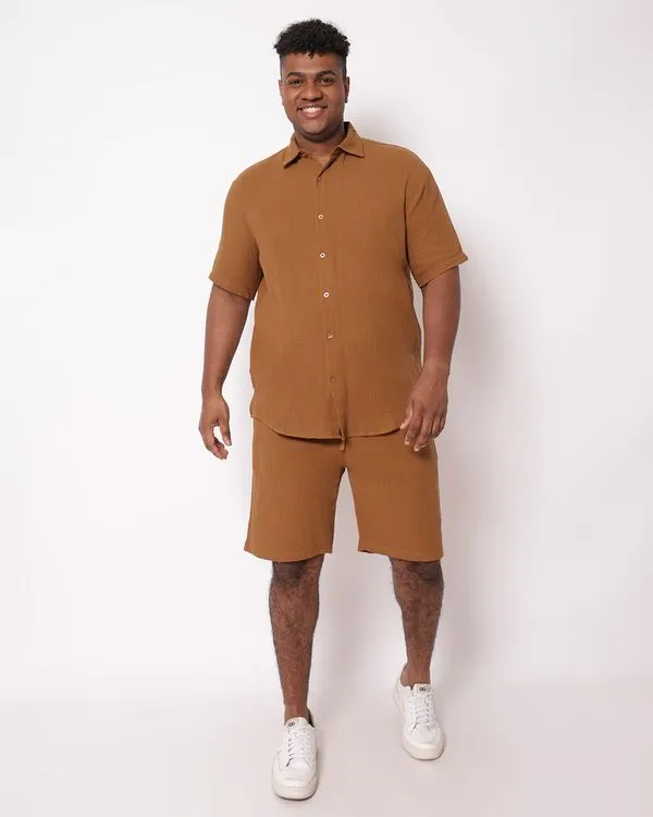Bermuda Plus Size Masculina Reta Algodão Marrom G3