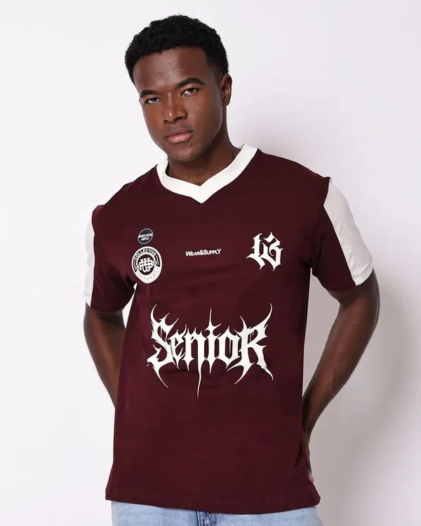 Camiseta Masculina Algodão Estampa Frontal Vinho P