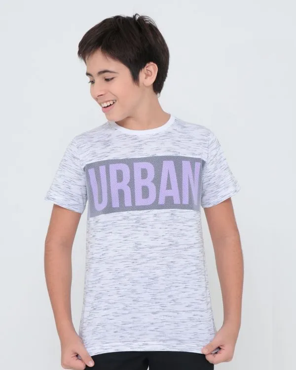 Camiseta Juvenil Manga Curta Recorte Tela Flamê Branca 14
