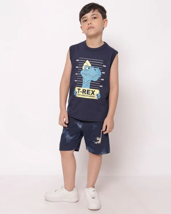 Bermuda Infantil Moletinho Estampada Dinossauros Marinho 4