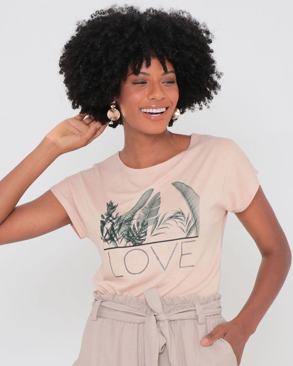 Blusa Feminina Estampa Frontal Folhas Bege G