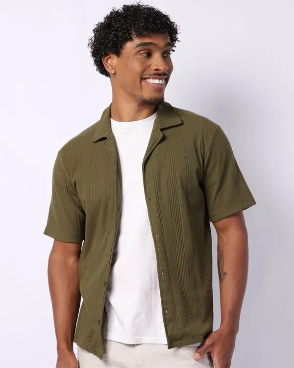 Camisa Masculina Texturizada Manga Curta Verde P