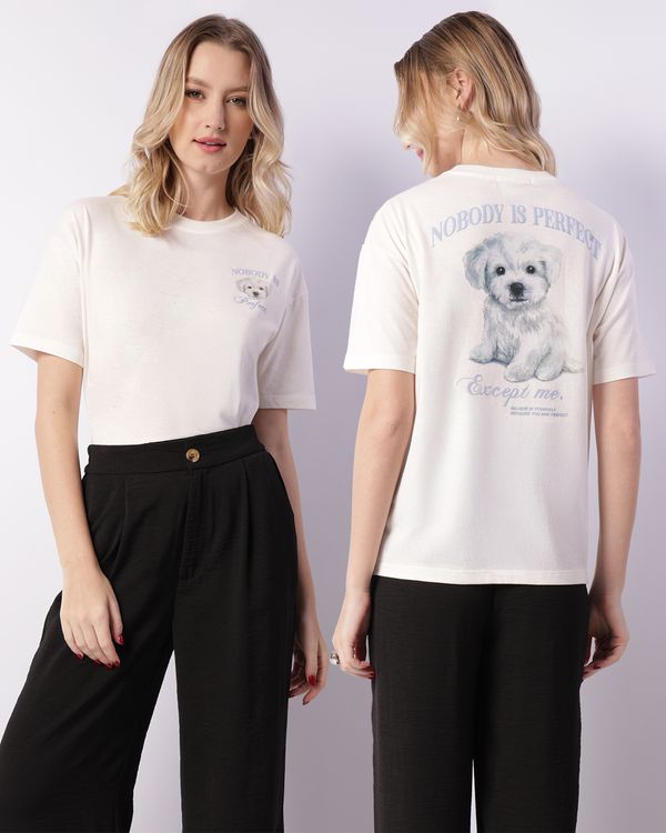 Camiseta Feminina Manga Curta Estampa Frente E Costas Off White G