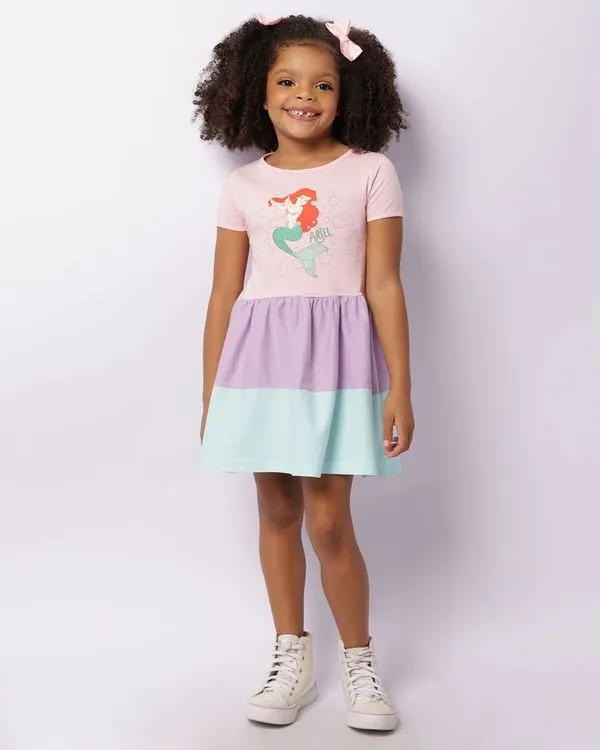 Vestido Infantil Curto Disney Estampa Ariel Rosa 6
