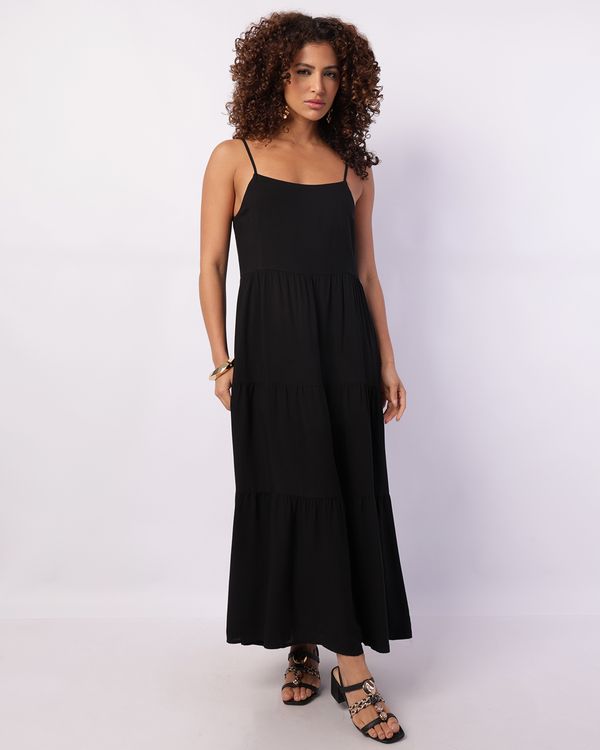 Vestido Feminino Longo Viscose Alcinha Preto GG