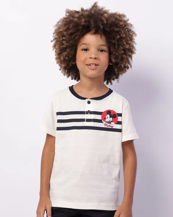 Camiseta Infantil Manga Curta Texturizada Disney Mickey Off White 4