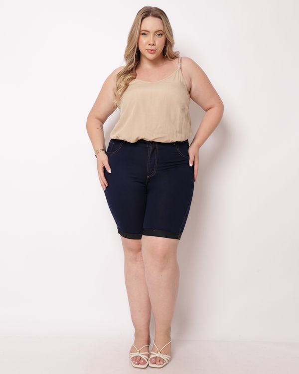 Bermuda Jeans Plus Size Feminina Ciclista Azul 54