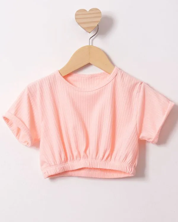 Blusa Bebê Cropped Canelada Elástico Na Barra Neon Laranja 3