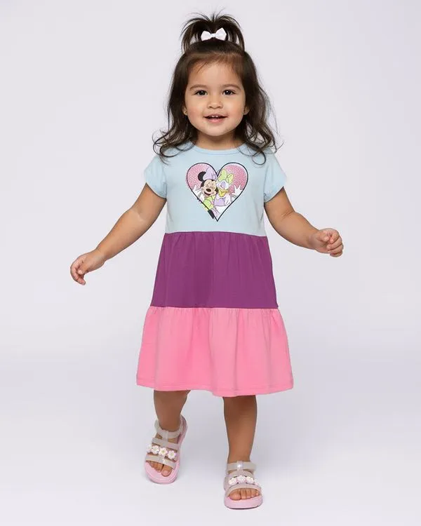 Vestido Bebê Curto Disney Estampa Minnie e Margarida Três Marias Azul 1