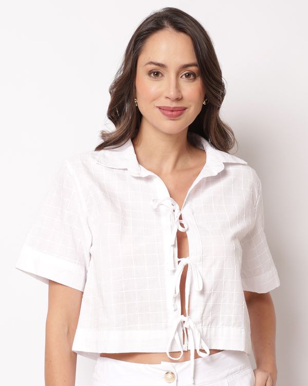 Camisa Feminina Cropped Algodão Berry & Co. Amarração Branca P
