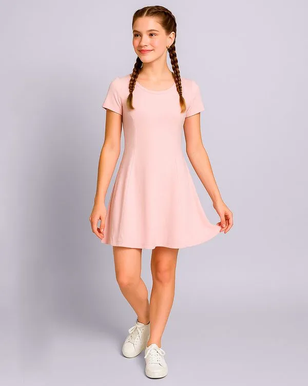 Vestido Juvenil Curto Evasê Algodão com Glitter Rosa 12