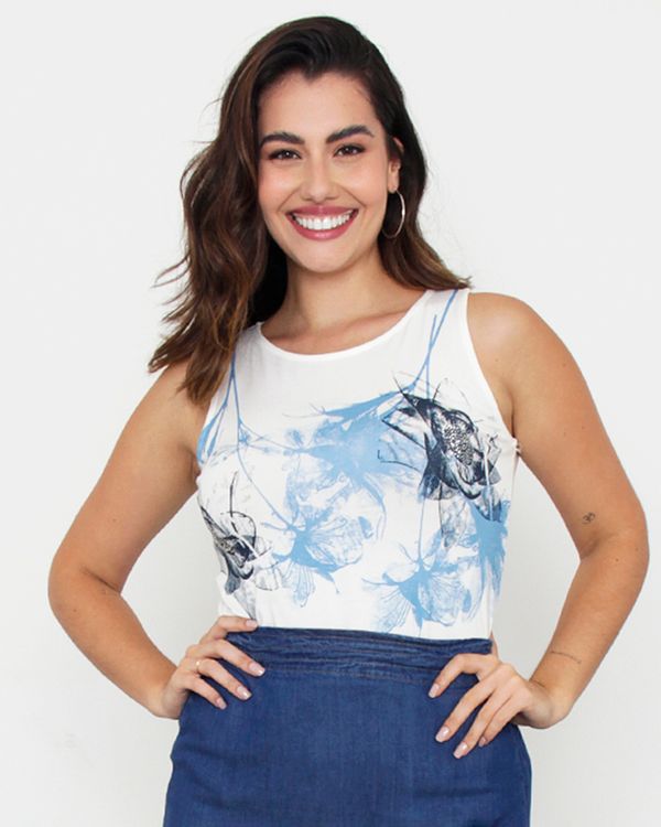 Regata Feminina Estampa Floral com Brilho Off White P