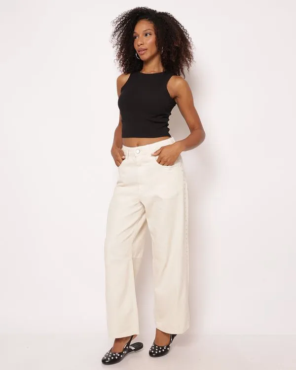 Calça Sarja Feminina Baggy com Aplicação Tachas Off White 38
