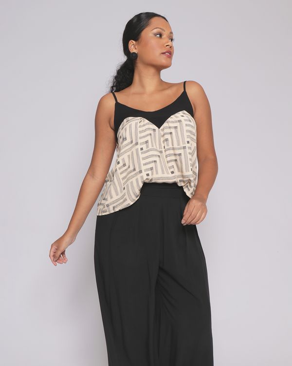 Blusa Feminina Alcinha Com Estampa Geométrica Bege M