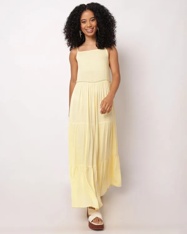 Vestido Feminino Longo Berry & Co. Viscose Crinckle Amarelo G