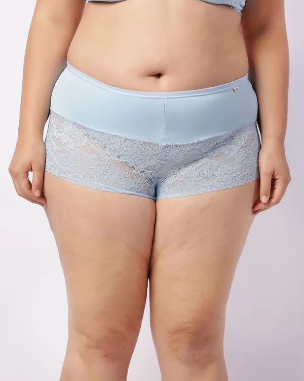 Calcinha Plus Size Feminina Caleçon com Renda Azul 48