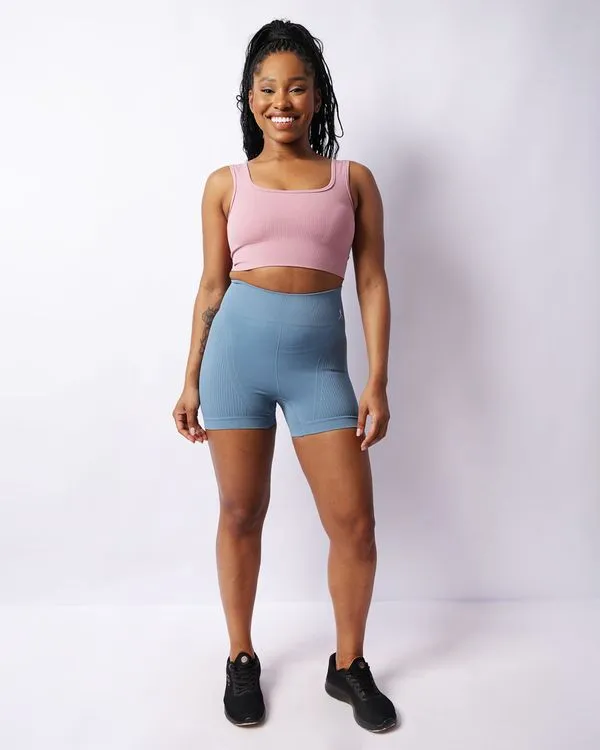 Short Fitness Feminino Texturizado Sem Costura Azul GG