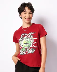 Camiseta Feminina Disney Monstro S.A Mike Manga Curta Vermelha P