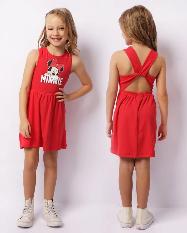 Vestido Infantil Canelado Curto Disney Minnie Vermelho 4