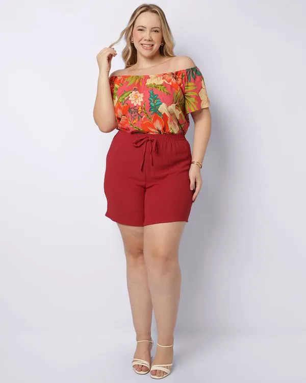Short Plus Size Feminino Curto Vermelho G1