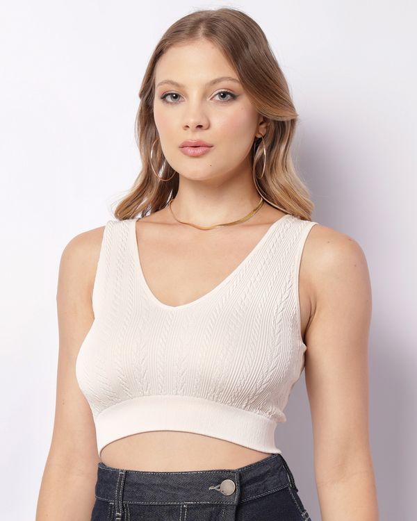 Regata Feminina Cropped Sem Costura Texturizada Bege M