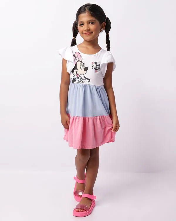 Vestido Infantil Manga Curta Disney Minnie Glitter Branco 6
