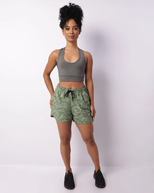 Short Fitness Feminino Boxer Fitter Estampado Verde P