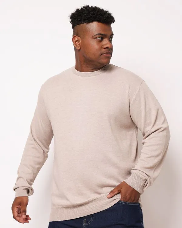 Suéter Plus Size Masculino Gola Careca Bege G1