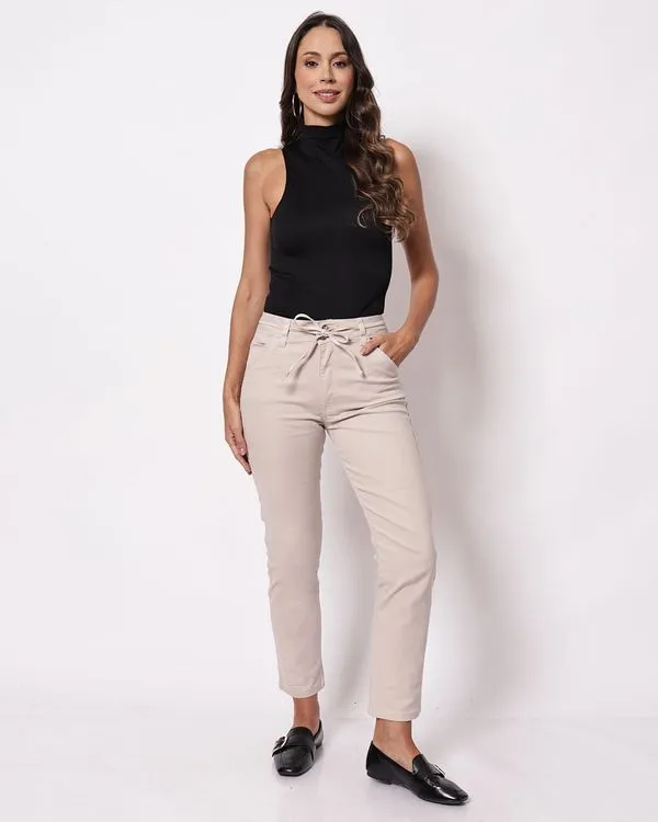 Calça Sarja Feminina Biotipo Mom com Cinto Bege 42