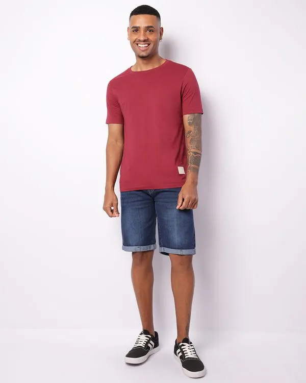 Bermuda Jeans Masculina Reta Barra Dobrada Azul 42