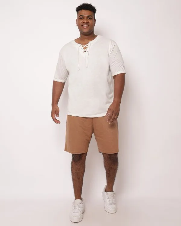 Bermuda Plus Size Masculina Atoalhada com Bolsos Marrom G3