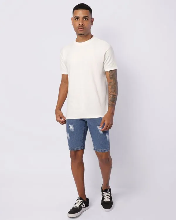 ​Bermuda Jeans Masculina Reta Com Destroyeds Azul 46