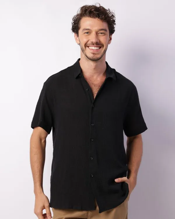 Camisa Masculina Manga Curta Texturizada Preta 1