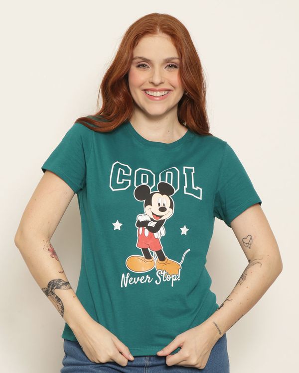 Camiseta Feminina Disney Mickey Manga Curta Verde GG