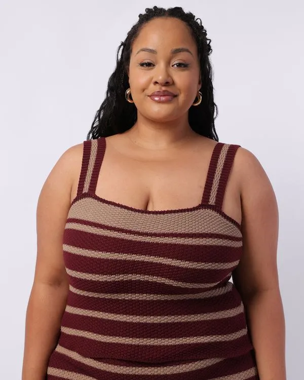 Regata Plus Size Feminina Tricô Listrada Vinho G1