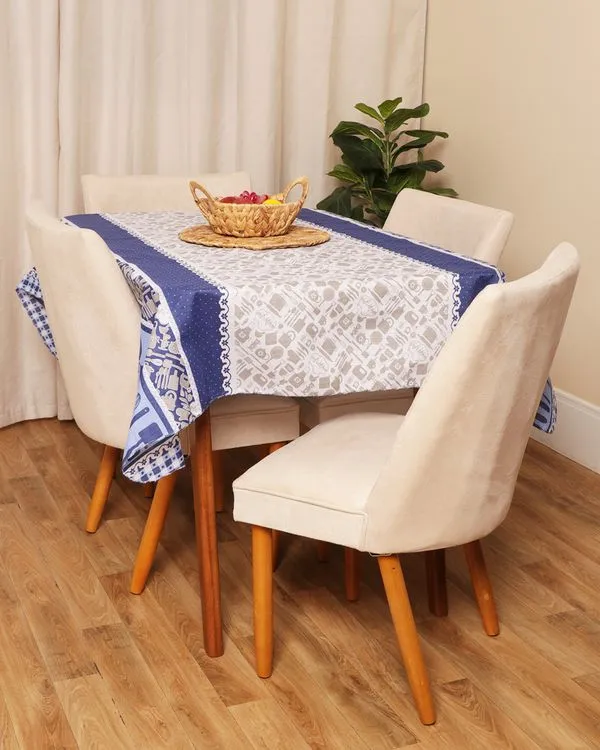 Toalha de Mesa Retangular BAT Estampa Floral Azul UN