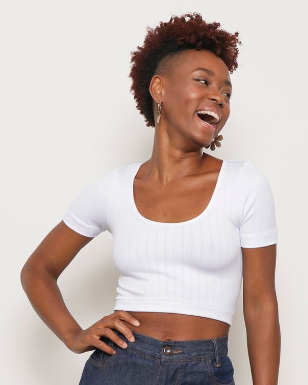 Blusa Feminina Cropped Canelada Sem Costura Branca P