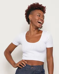 Blusa Feminina Cropped Canelada Sem Costura Branca M
