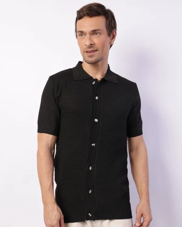 Camisa Masculina Manga Curta Tricô Preta P