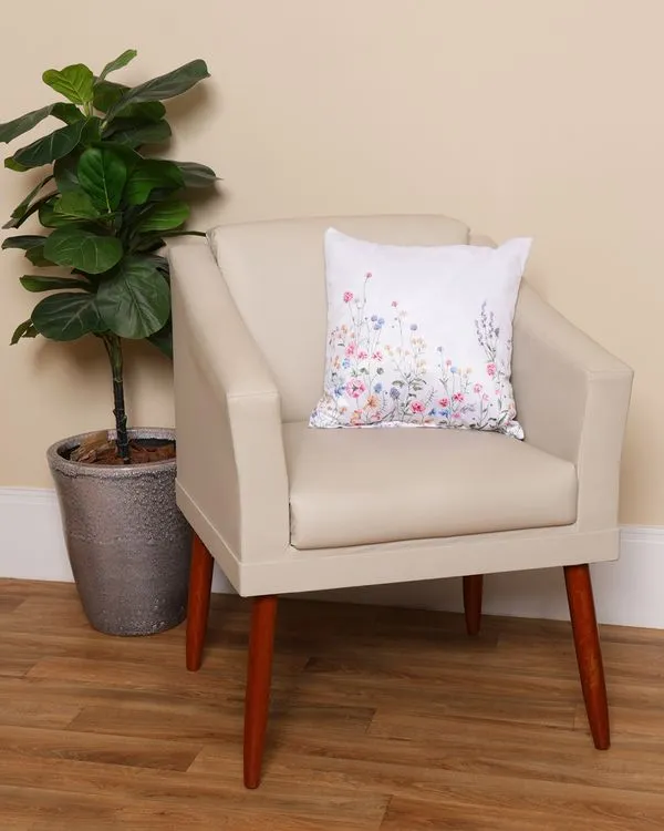 Almofada Suede 40cm x 40cm Estampa Floral Branca UN