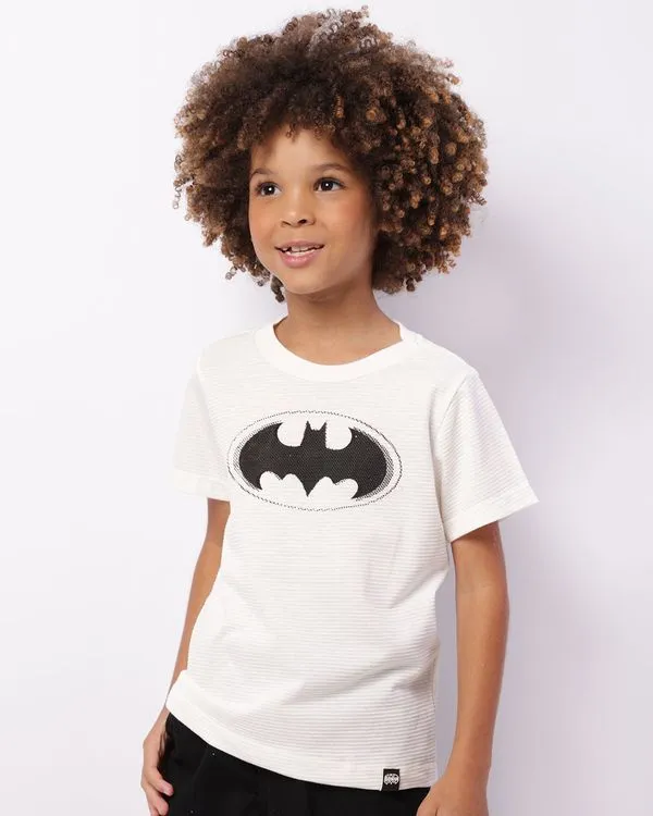 Camiseta Infantil DC Comics Batman Manga Curta Off White 4