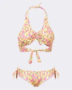 Conjunto Biquíni Juvenil Frente Única Estampado Caju + Proteção UV50+ Verde 12