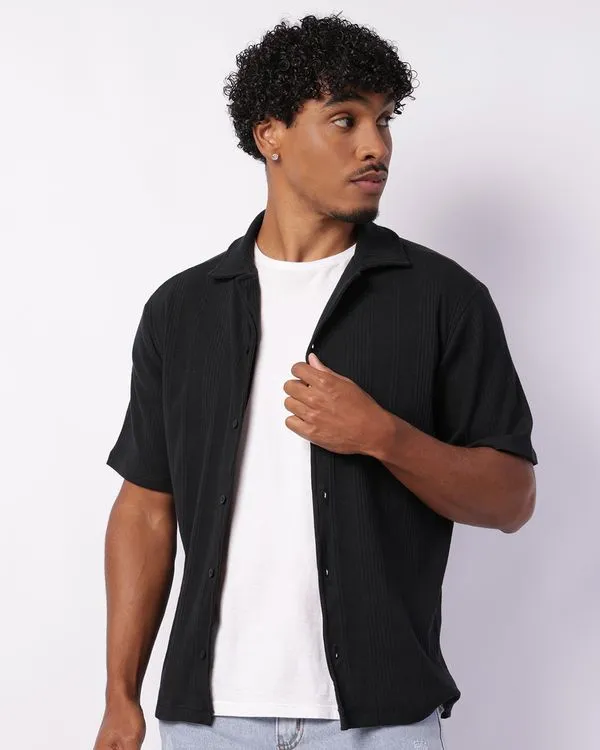 Camisa Masculina Texturizada Manga Curta Preta M