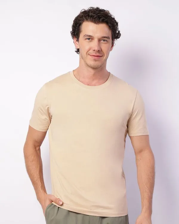 Camiseta Masculina Manga Curta Básica Bege G