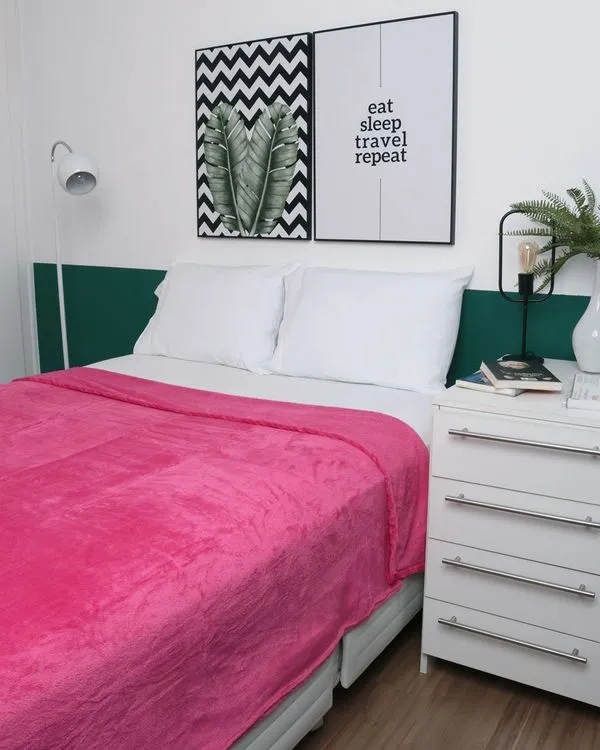 Manta Flannel Casal Lisa Arte e Cazza Rosa UN